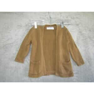 Old Navy Toddler Girls 2T Tan Open Front Knit Cardigan Sweater Pockets Cotton